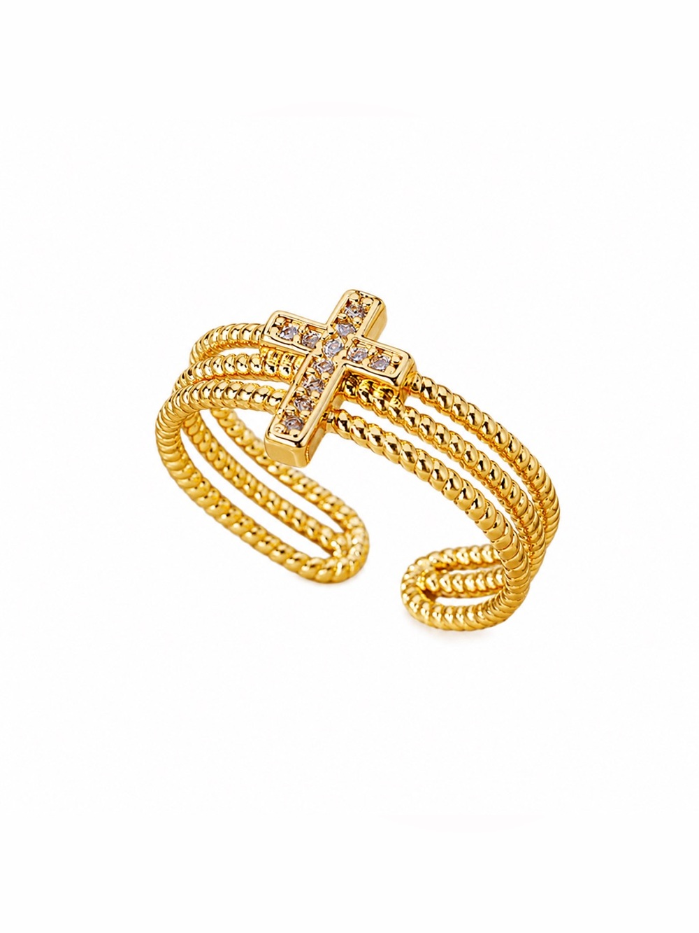 Gold Cross Adjustable Ring | 304 Stainless Steel | Gold Plated | PVD Coating